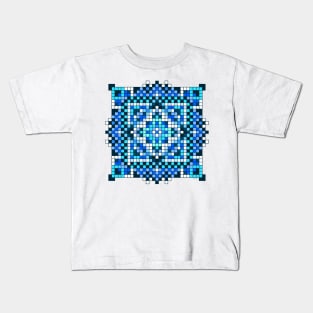 teal pixelated mandala Kids T-Shirt